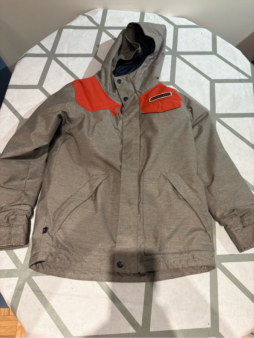 Burton Kids Hooded Puffer Jacket in Olive Green with Orange Accents